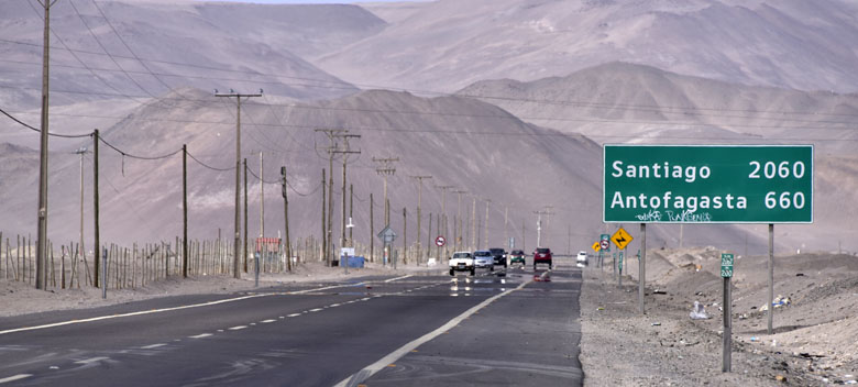 La 'ruta 5', empruntée entre Arica et Santiago (2.060km)
