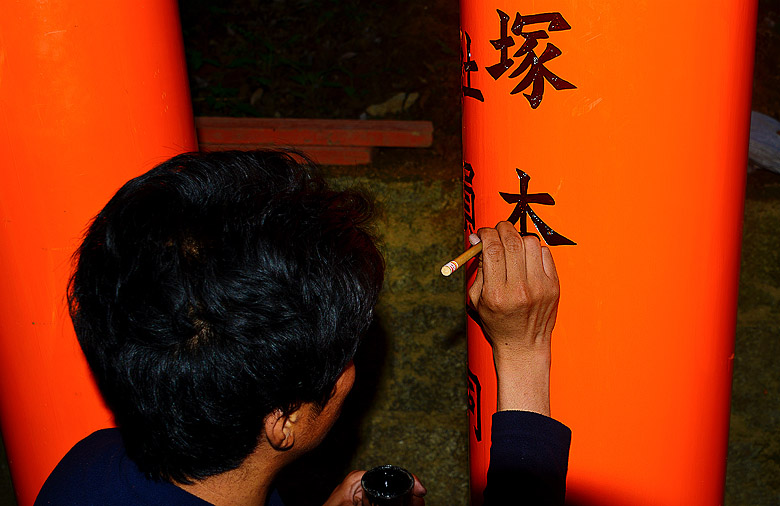 Peinture en kanji sur torii